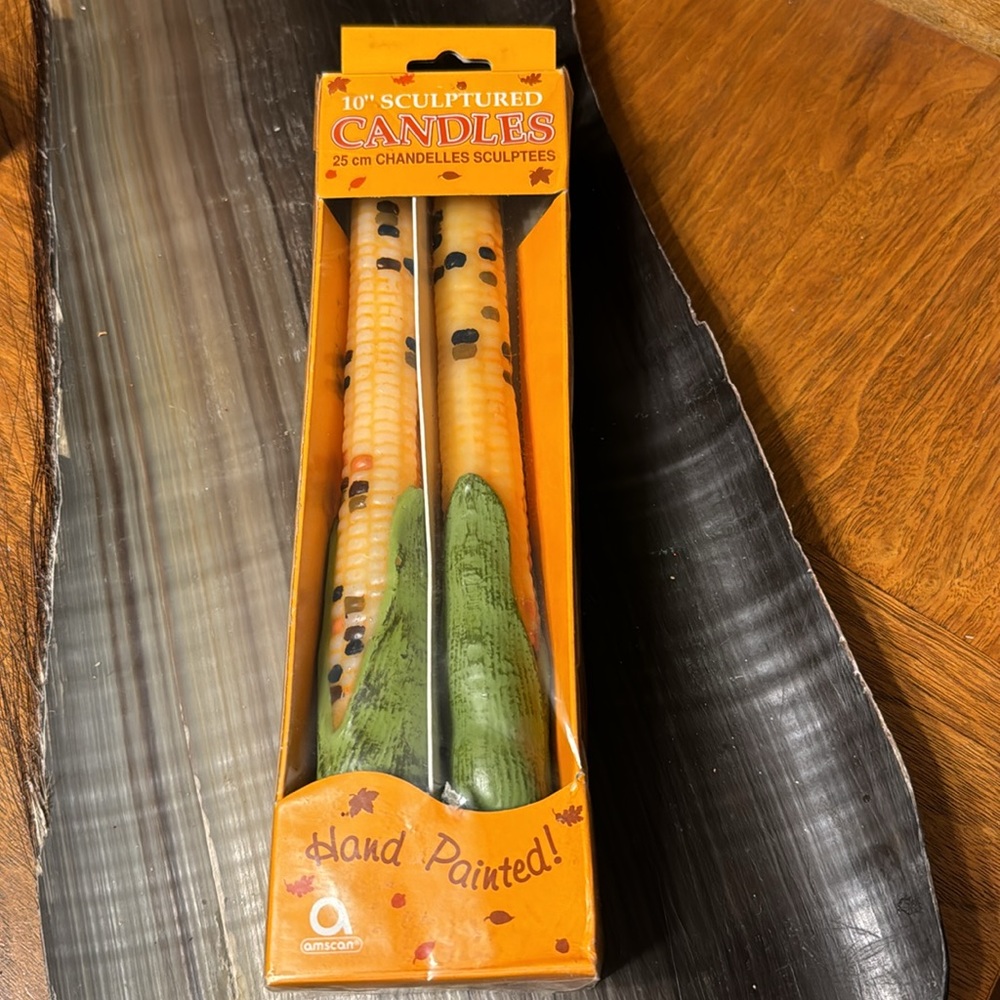 Vintage NOS Amscan Corn Hand Sculpted Painted Tapered Candles Fall Thanksgiving - Picture 5 of 11